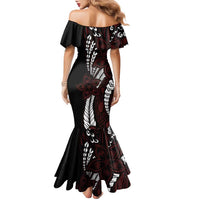 Polynesian Plumeria Floral Tattoo Pattern Family Matching Mermaid Dress and Hawaiian Shirt Oxblood Style