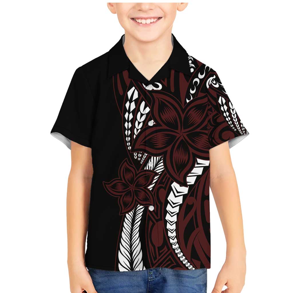 Polynesian Plumeria Floral Tattoo Pattern Family Matching Mermaid Dress and Hawaiian Shirt Oxblood Style