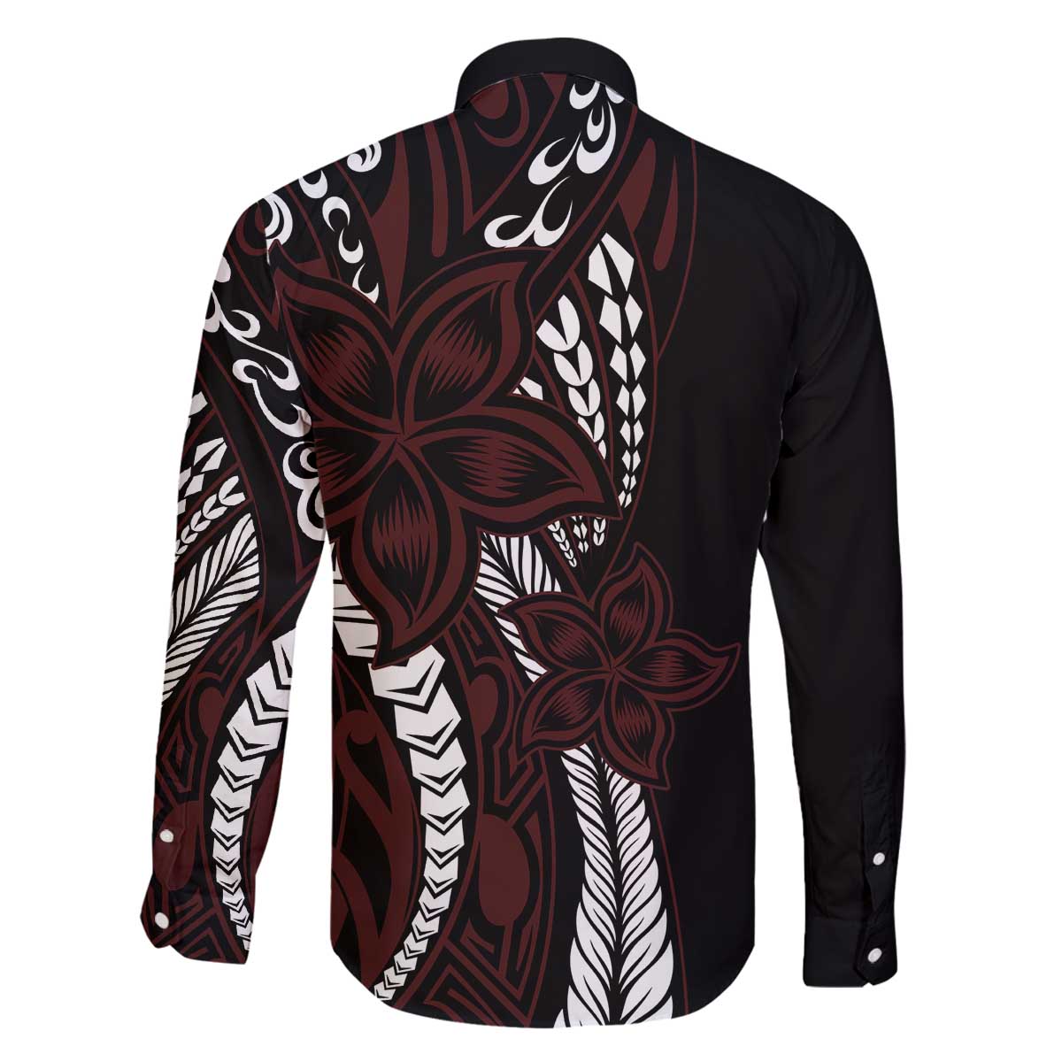 Polynesian Plumeria Floral Tattoo Pattern Family Matching Off Shoulder Short Dress and Hawaiian Shirt Oxblood Style