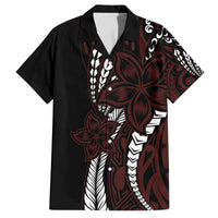 Polynesian Plumeria Floral Tattoo Pattern Family Matching Puletasi and Hawaiian Shirt Oxblood Style