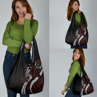 Polynesian Plumeria Floral Tattoo Pattern Grocery Bag Oxblood Style