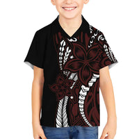 Polynesian Plumeria Floral Tattoo Pattern Kid Hawaiian Shirt Oxblood Style LT9 Kid Oxblood - Polynesian Pride
