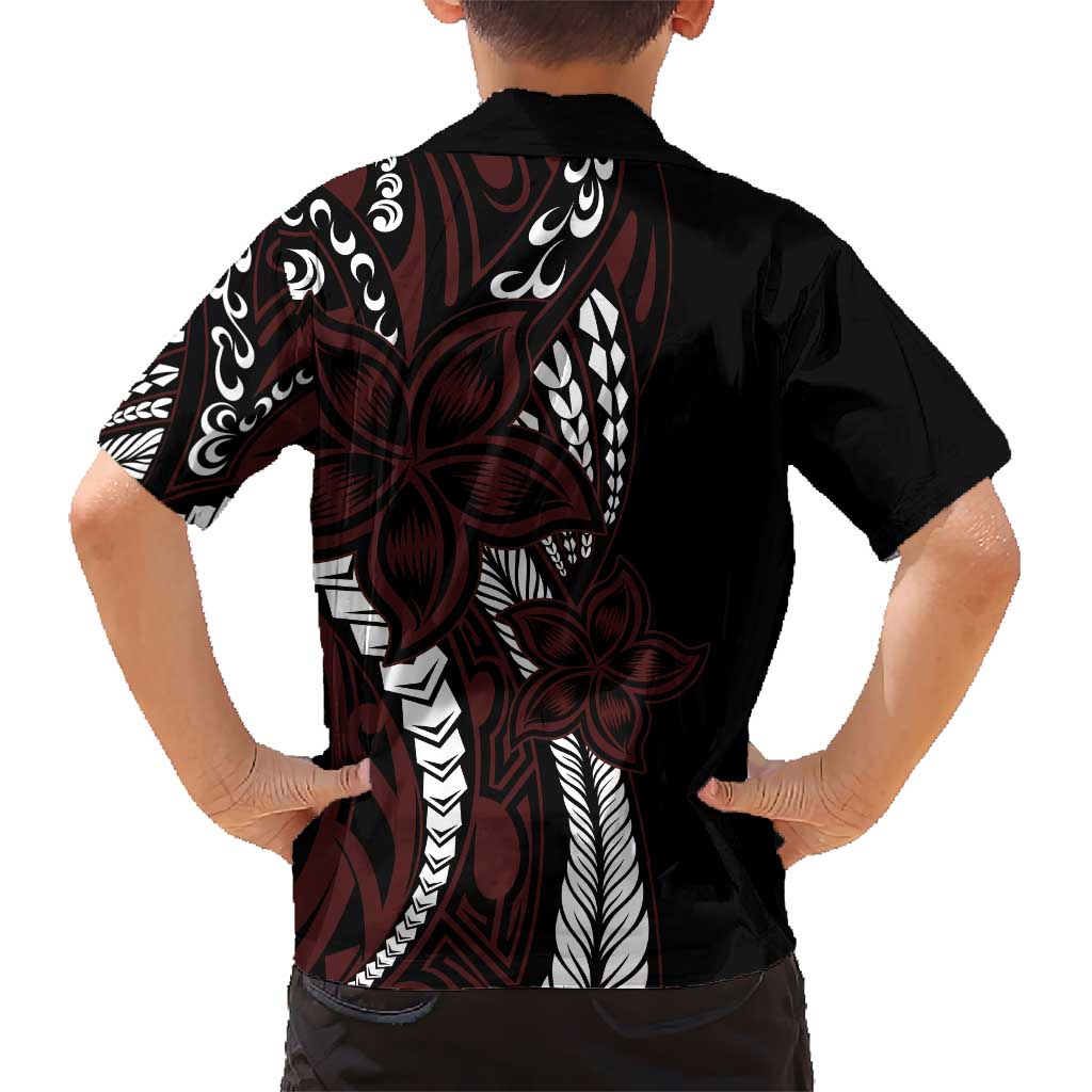 Polynesian Plumeria Floral Tattoo Pattern Kid Hawaiian Shirt Oxblood Style LT9 - Polynesian Pride