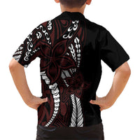Polynesian Plumeria Floral Tattoo Pattern Kid Hawaiian Shirt Oxblood Style LT9 - Polynesian Pride