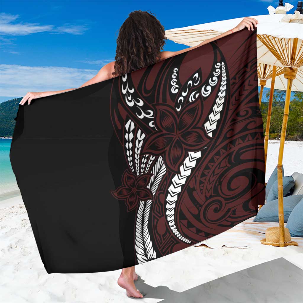 Polynesian Plumeria Floral Tattoo Pattern Sarong Oxblood Style