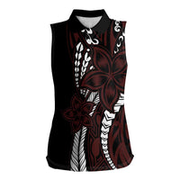 Polynesian Plumeria Floral Tattoo Pattern Women Sleeveless Polo Shirt Oxblood Style LT9 Female Oxblood - Polynesian Pride