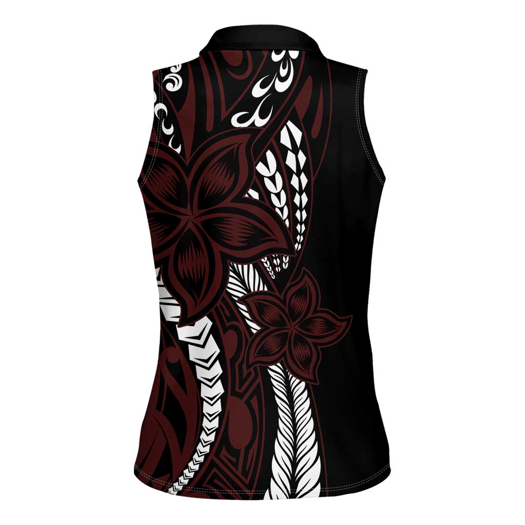 Polynesian Plumeria Floral Tattoo Pattern Women Sleeveless Polo Shirt Oxblood Style LT9 - Polynesian Pride