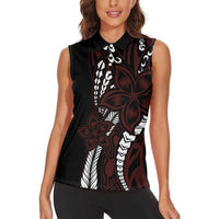 Polynesian Plumeria Floral Tattoo Pattern Women Sleeveless Polo Shirt Oxblood Style LT9 - Polynesian Pride