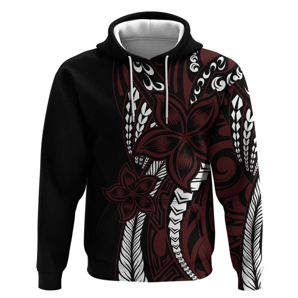 Polynesian Plumeria Floral Tattoo Pattern Zip Hoodie Oxblood Style