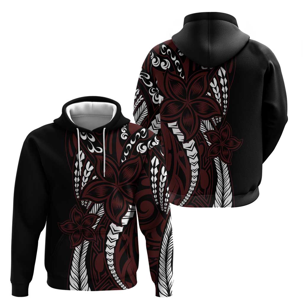Polynesian Plumeria Floral Tattoo Pattern Zip Hoodie Oxblood Style