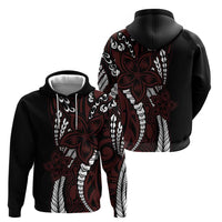 Polynesian Plumeria Floral Tattoo Pattern Zip Hoodie Oxblood Style