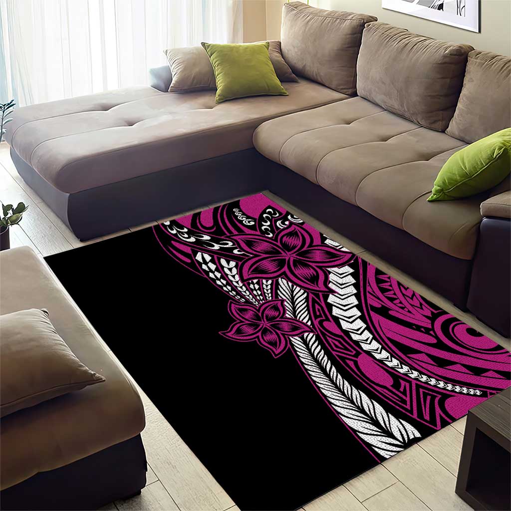Polynesian Plumeria Floral Tattoo Pattern Area Rug Pink Style