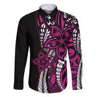 Polynesian Plumeria Floral Tattoo Pattern Family Matching Off Shoulder Short Dress and Hawaiian Shirt Pink Style