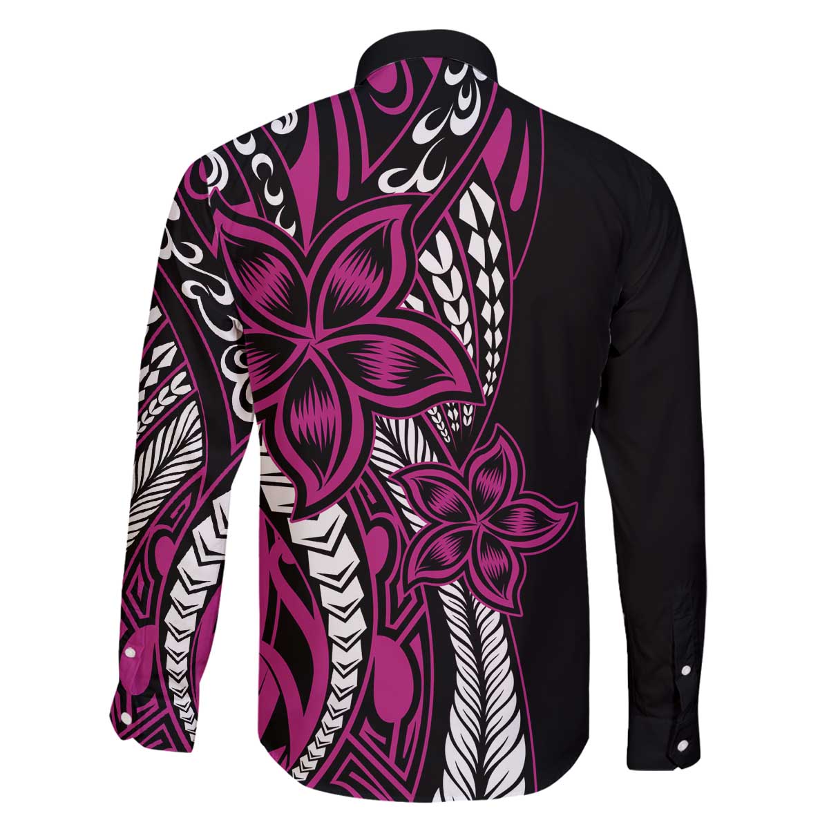 Polynesian Plumeria Floral Tattoo Pattern Family Matching Off Shoulder Short Dress and Hawaiian Shirt Pink Style
