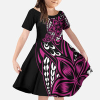 Polynesian Plumeria Floral Tattoo Pattern Family Matching Tank Maxi Dress and Hawaiian Shirt Pink Style