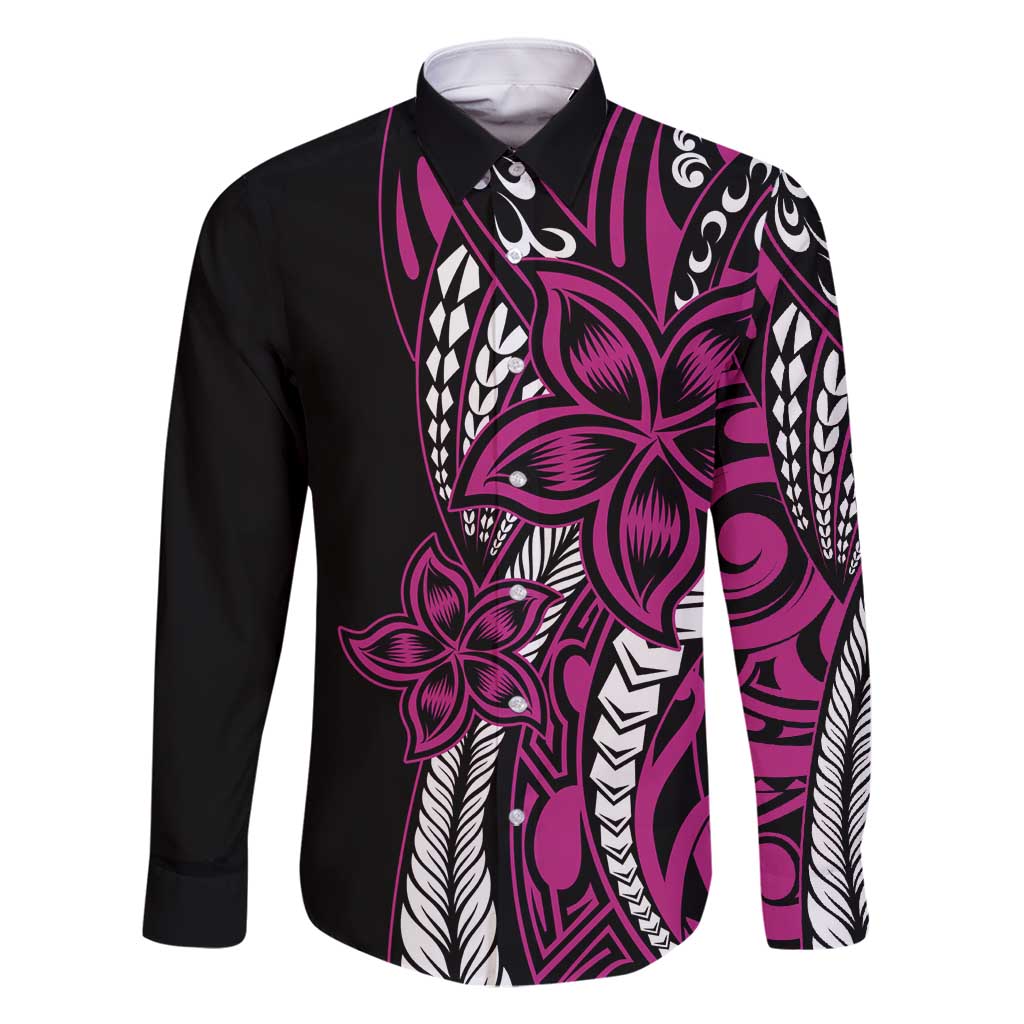 Polynesian Plumeria Floral Tattoo Pattern Family Matching Tank Maxi Dress and Hawaiian Shirt Pink Style