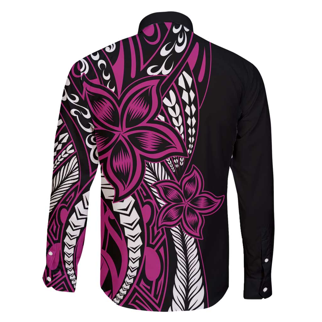 Polynesian Plumeria Floral Tattoo Pattern Family Matching Tank Maxi Dress and Hawaiian Shirt Pink Style