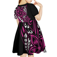 Polynesian Plumeria Floral Tattoo Pattern Kid Short Sleeve Dress Pink Style