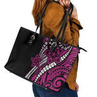 Polynesian Plumeria Floral Tattoo Pattern Leather Tote Bag Pink Style