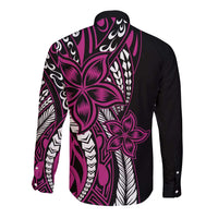Polynesian Plumeria Floral Tattoo Pattern Long Sleeve Button Shirt Pink Style
