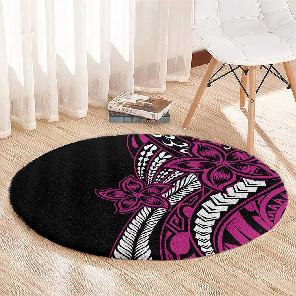 Polynesian Plumeria Floral Tattoo Pattern Round Carpet Pink Style