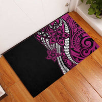 Polynesian Plumeria Floral Tattoo Pattern Rubber Doormat Pink Style