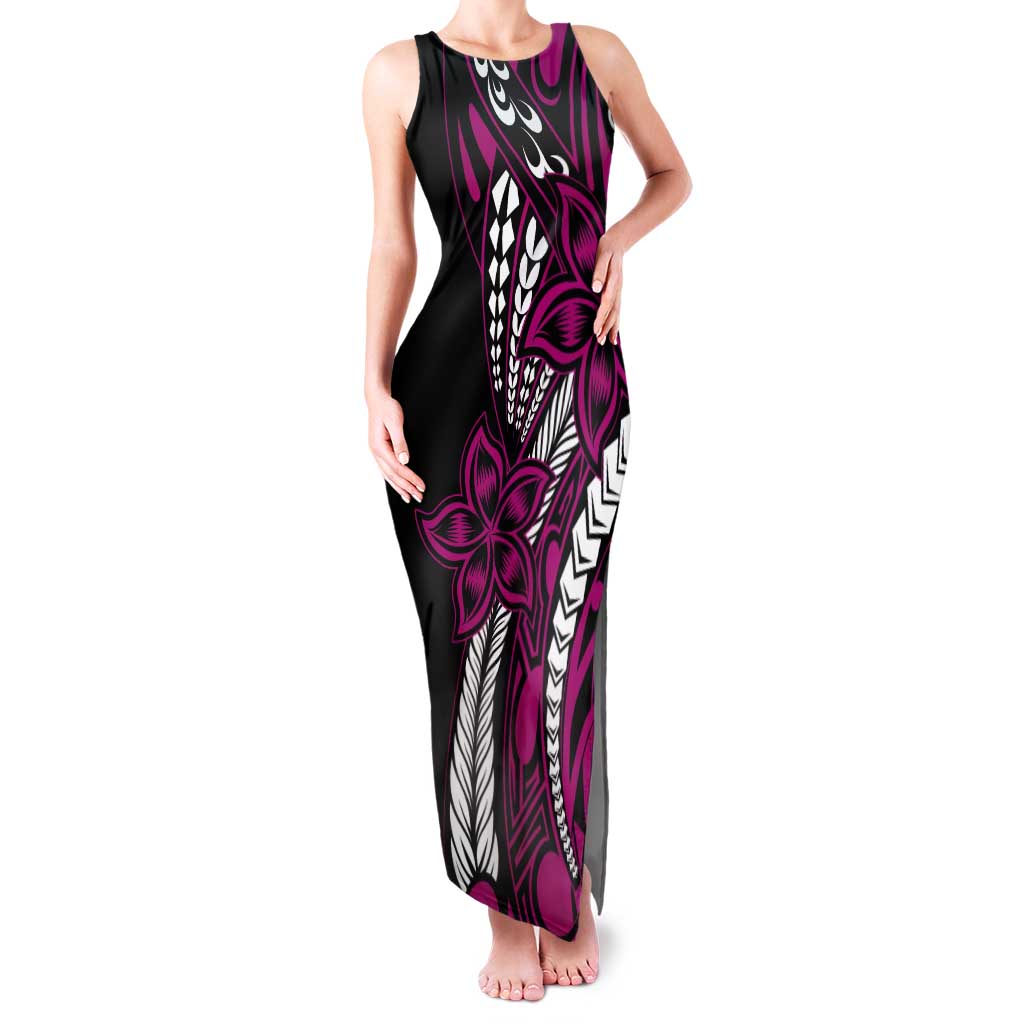Polynesian Plumeria Floral Tattoo Pattern Tank Maxi Dress Pink Style LT9 Women Pink - Polynesian Pride