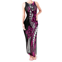 Polynesian Plumeria Floral Tattoo Pattern Tank Maxi Dress Pink Style LT9 Women Pink - Polynesian Pride