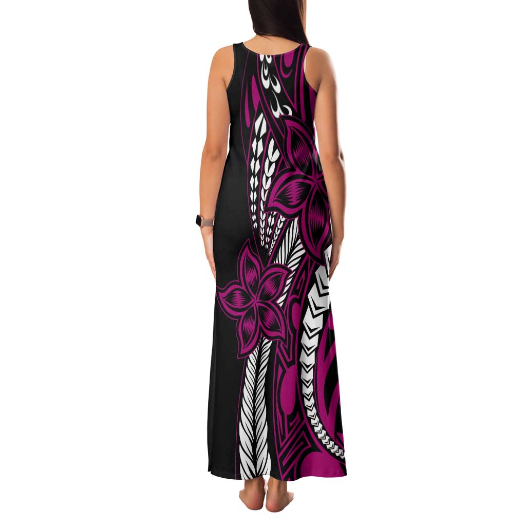 Polynesian Plumeria Floral Tattoo Pattern Tank Maxi Dress Pink Style LT9 - Polynesian Pride