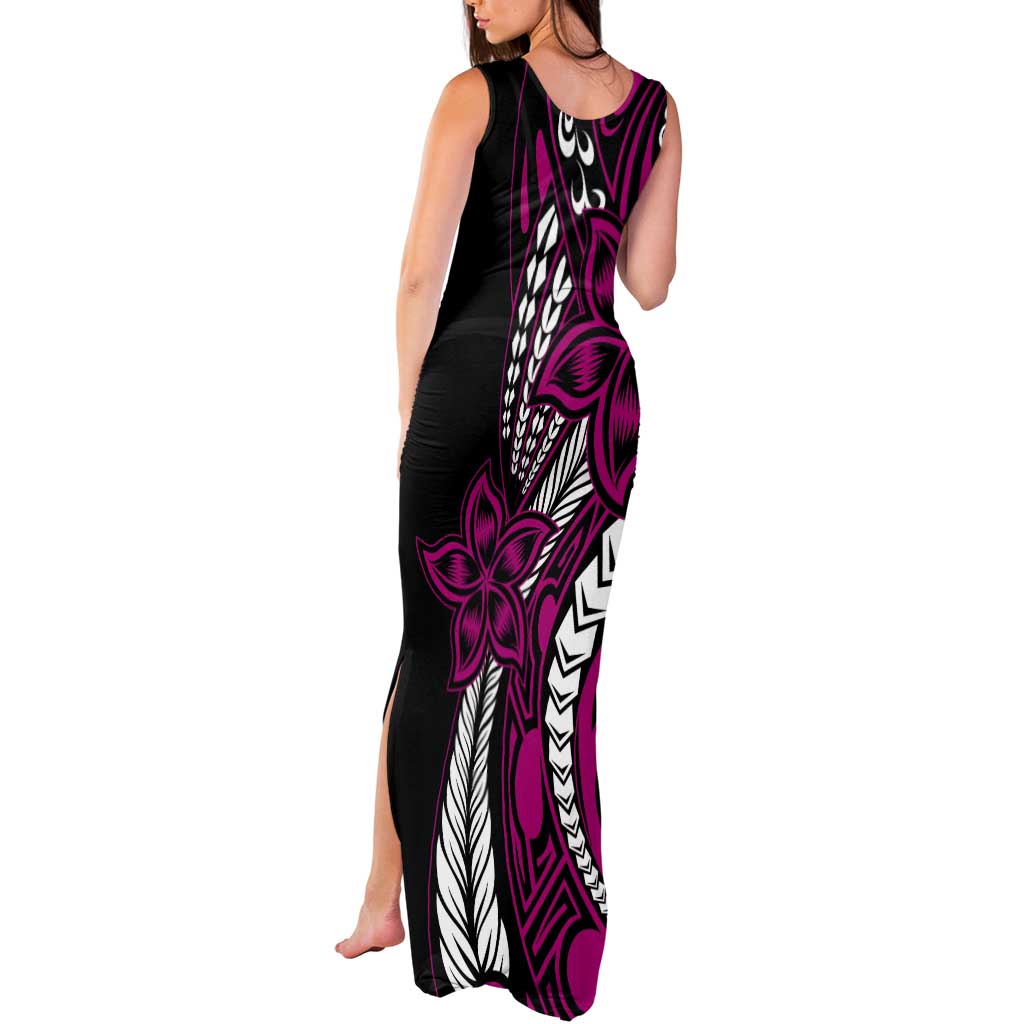 Polynesian Plumeria Floral Tattoo Pattern Tank Maxi Dress Pink Style LT9 - Polynesian Pride