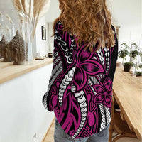 Polynesian Plumeria Floral Tattoo Pattern Women Casual Shirt Pink Style