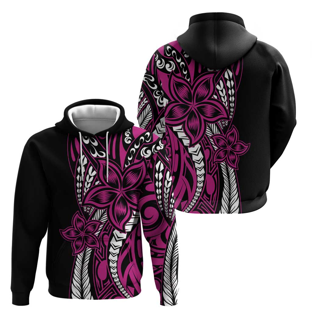 Polynesian Plumeria Floral Tattoo Pattern Zip Hoodie Pink Style