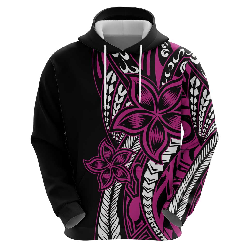 Polynesian Plumeria Floral Tattoo Pattern Zip Hoodie Pink Style