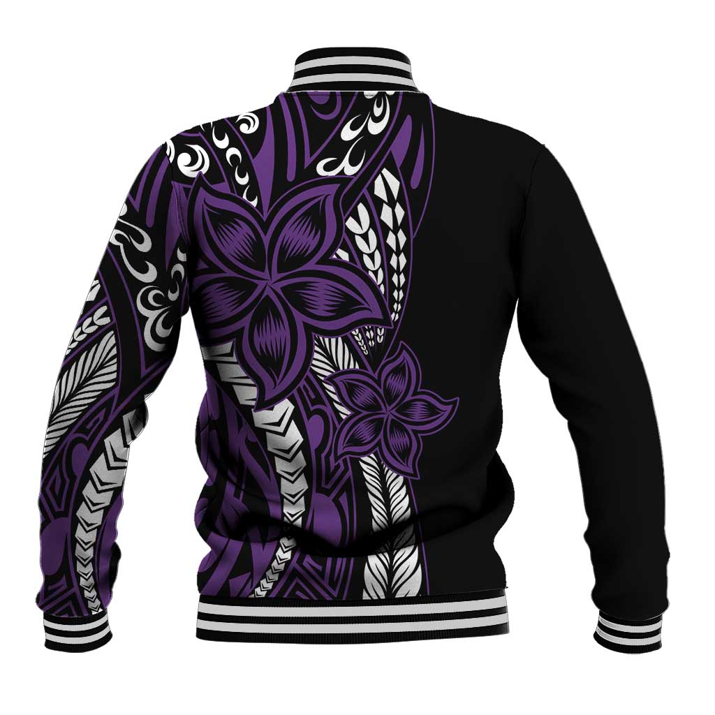 Polynesian Plumeria Floral Tattoo Pattern Baseball Jacket Purple Style