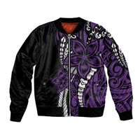 Polynesian Plumeria Floral Tattoo Pattern Bomber Jacket Purple Style