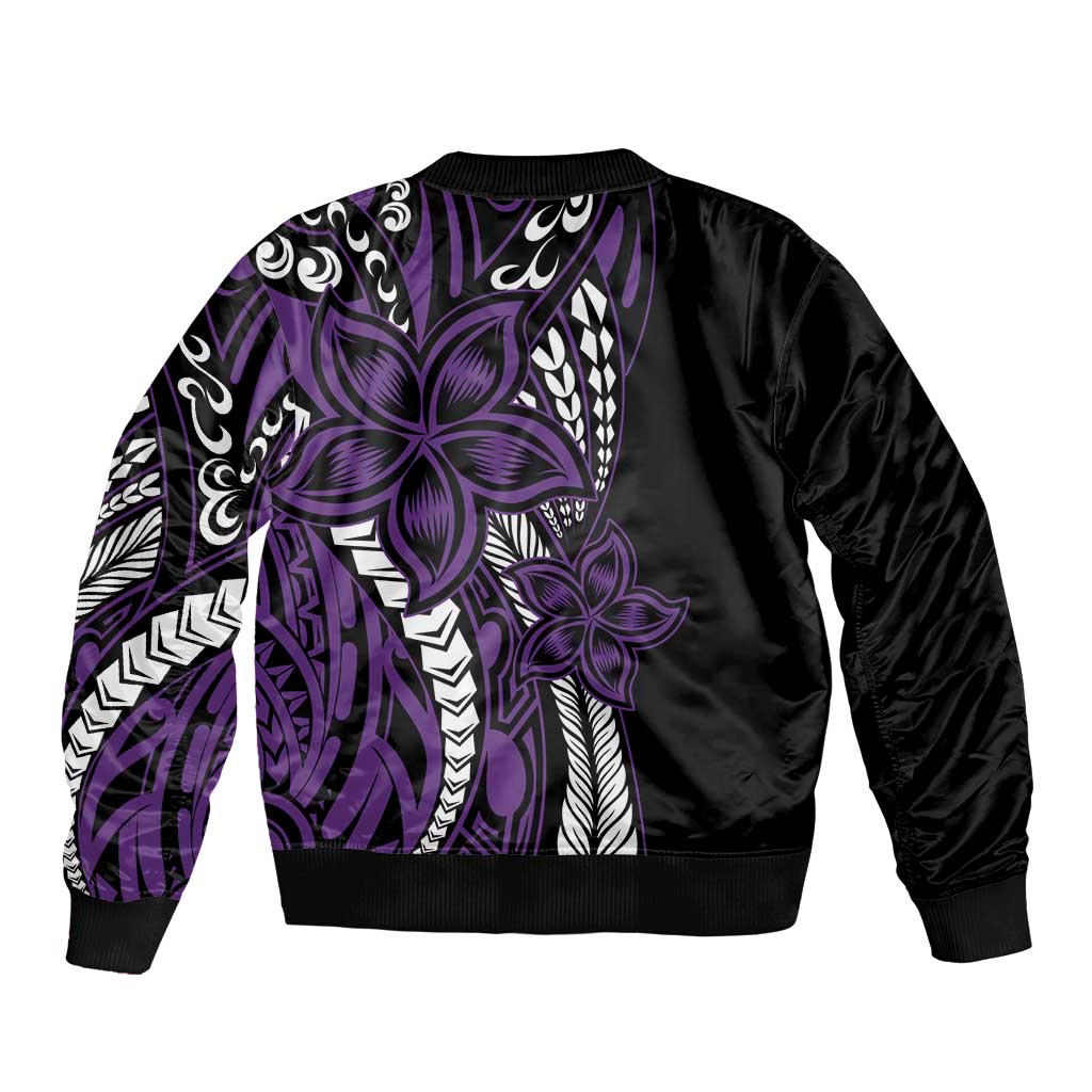 Polynesian Plumeria Floral Tattoo Pattern Bomber Jacket Purple Style