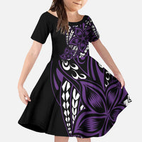 Polynesian Plumeria Floral Tattoo Pattern Family Matching Mermaid Dress and Hawaiian Shirt Purple Style