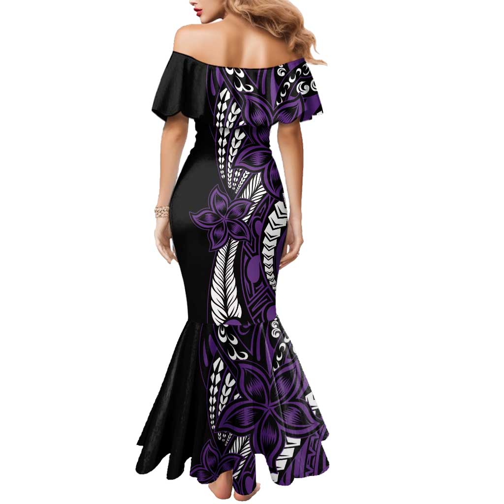 Polynesian Plumeria Floral Tattoo Pattern Family Matching Mermaid Dress and Hawaiian Shirt Purple Style