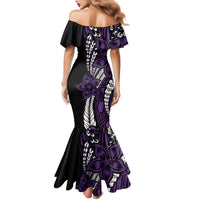 Polynesian Plumeria Floral Tattoo Pattern Family Matching Mermaid Dress and Hawaiian Shirt Purple Style