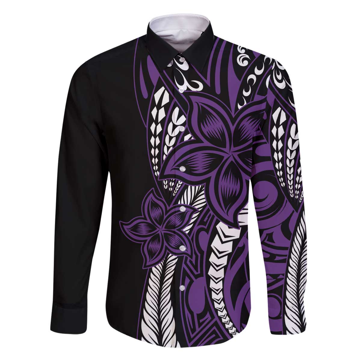 Polynesian Plumeria Floral Tattoo Pattern Family Matching Off Shoulder Short Dress and Hawaiian Shirt Purple Style