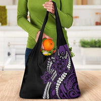 Polynesian Plumeria Floral Tattoo Pattern Grocery Bag Purple Style