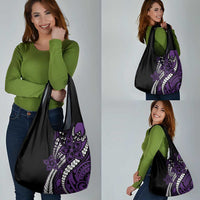 Polynesian Plumeria Floral Tattoo Pattern Grocery Bag Purple Style