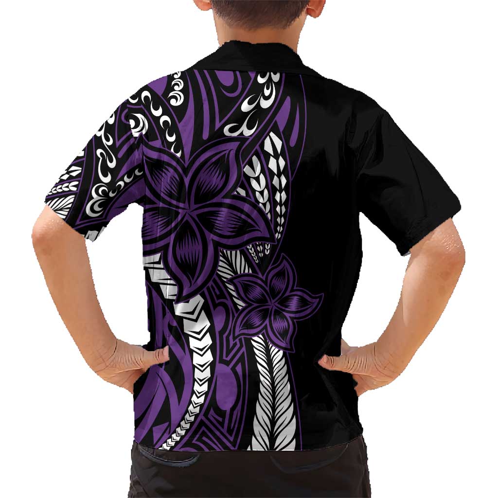 Polynesian Plumeria Floral Tattoo Pattern Kid Hawaiian Shirt Purple Style