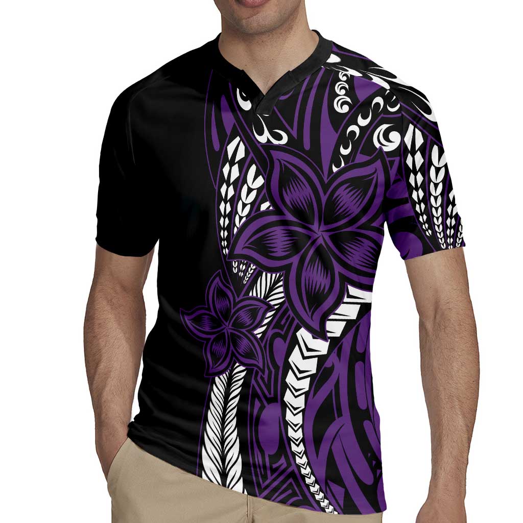 Polynesian Plumeria Floral Tattoo Pattern Rugby Jersey Purple Style