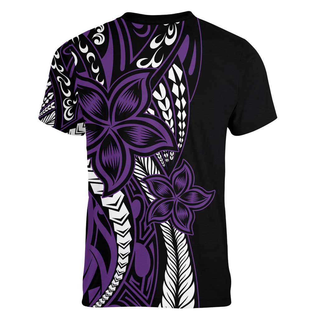 Polynesian Plumeria Floral Tattoo Pattern Women V-Neck T-Shirt Purple Style LT9 - Polynesian Pride