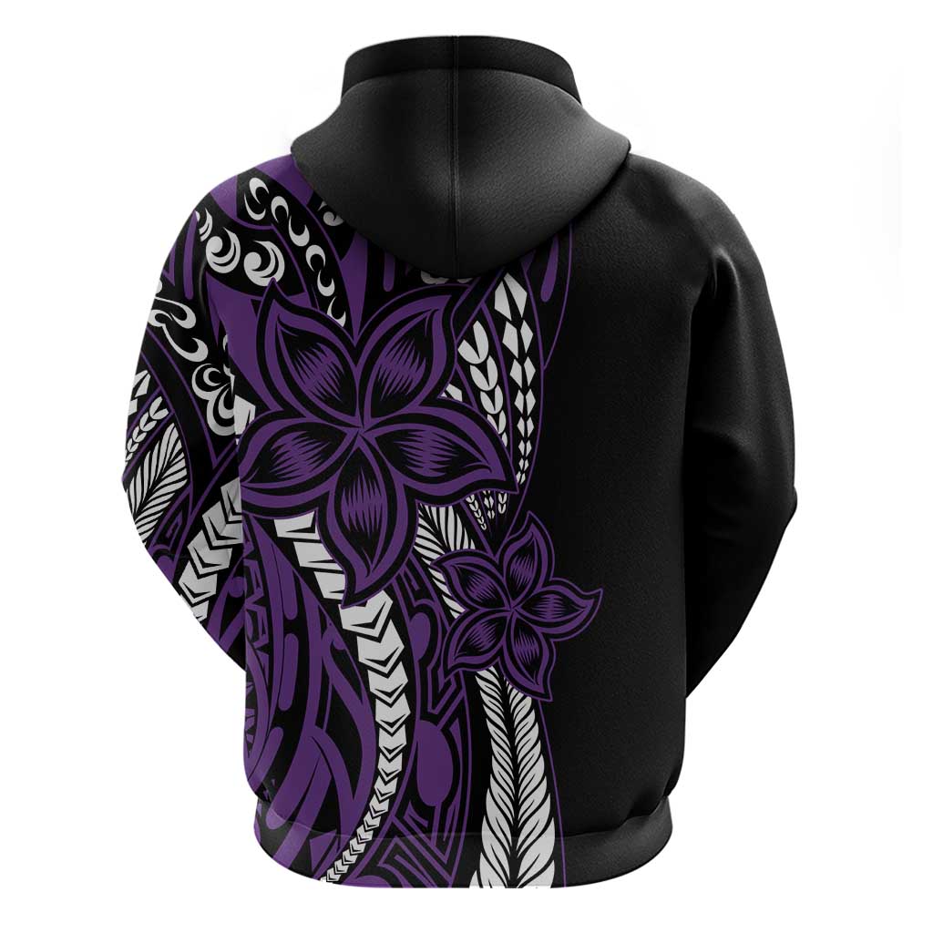 Polynesian Plumeria Floral Tattoo Pattern Zip Hoodie Purple Style