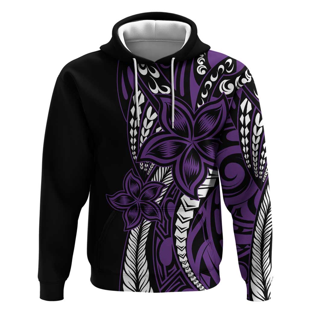Polynesian Plumeria Floral Tattoo Pattern Zip Hoodie Purple Style