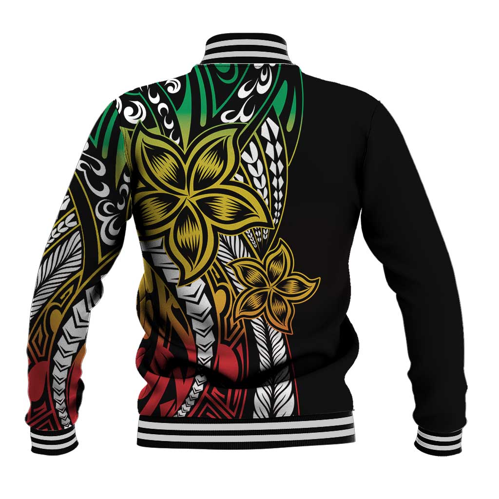 Polynesian Plumeria Floral Tattoo Pattern Baseball Jacket Reggae Style