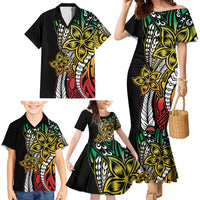 Polynesian Plumeria Floral Tattoo Pattern Family Matching Mermaid Dress and Hawaiian Shirt Reggae Style