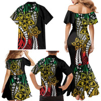 Polynesian Plumeria Floral Tattoo Pattern Family Matching Mermaid Dress and Hawaiian Shirt Reggae Style